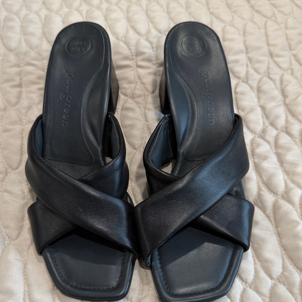 Paul Green Black Leather Mules